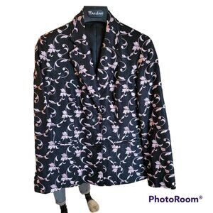 ❤️ 3 for $35 Vintage 80s pink embroidered black blazer jacket small